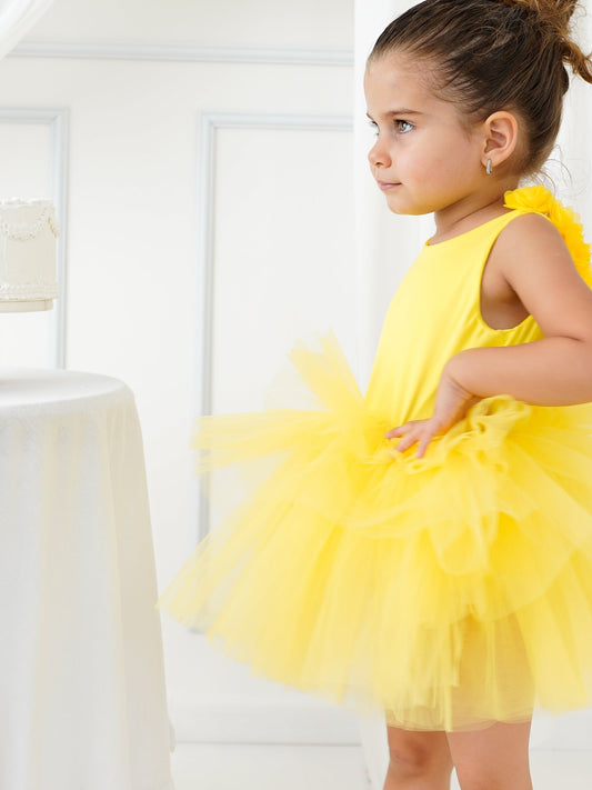 Yelow Floral Leotard Ballerina Sleeveless Tutu