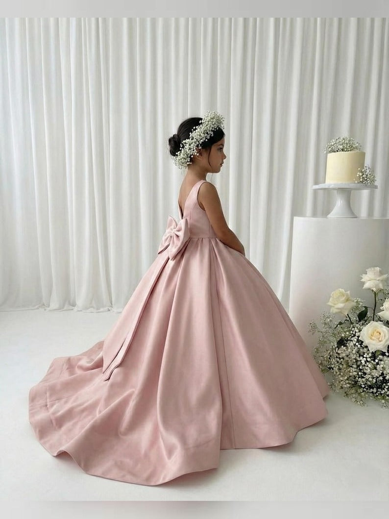 Blush Pink Long Girl Dress - Mikado