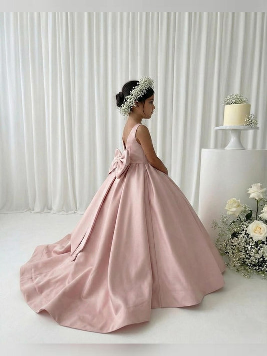 Blush Pink Long Girl Dress - Mikado