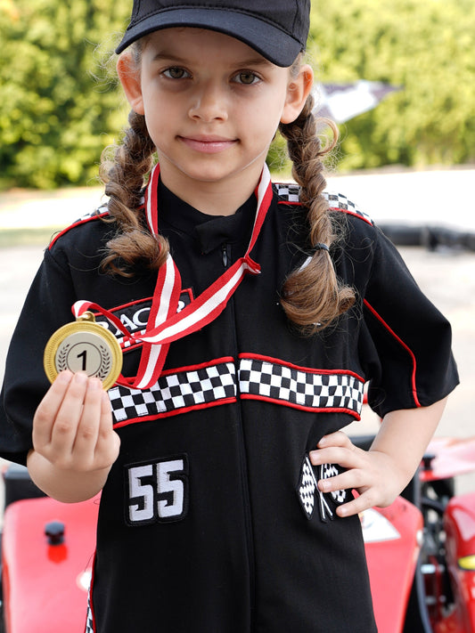 Kids Race Car Costume - Black Short Sleeve Racing Jumpsuit