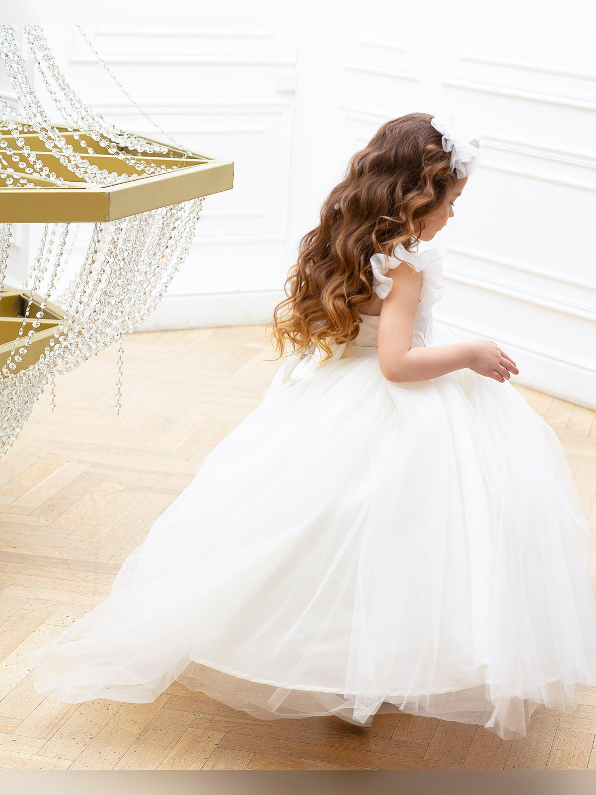 Rosy flower girl gown with lace