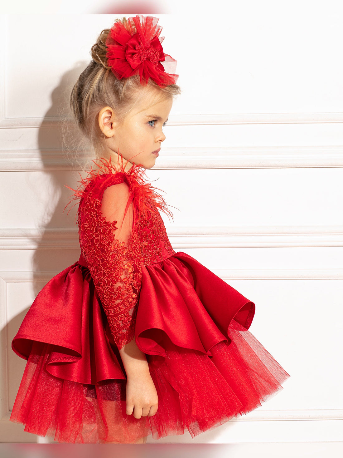 Festive long sleeve dress for young girls, Mariella red Christmas dress