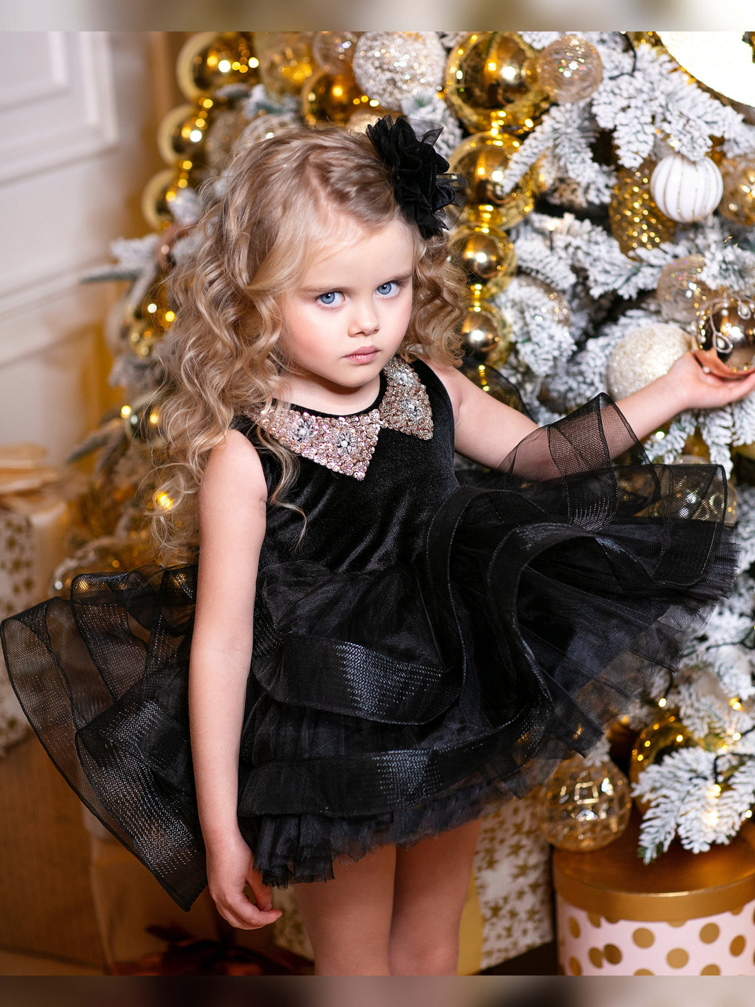 Olivia girl dress, christmas girl black velvet dress
