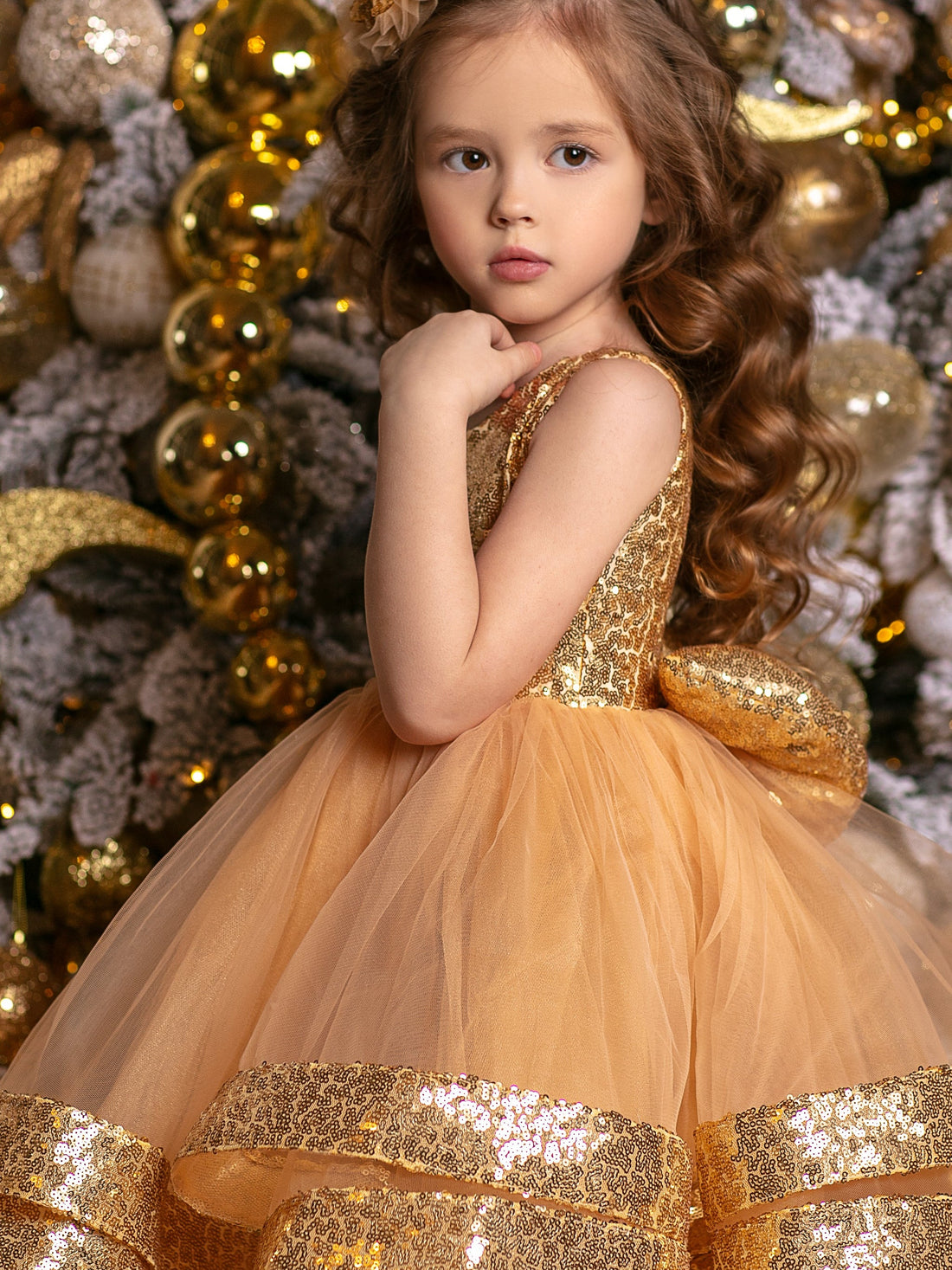 Maggy Christmas girl dress gold sequin