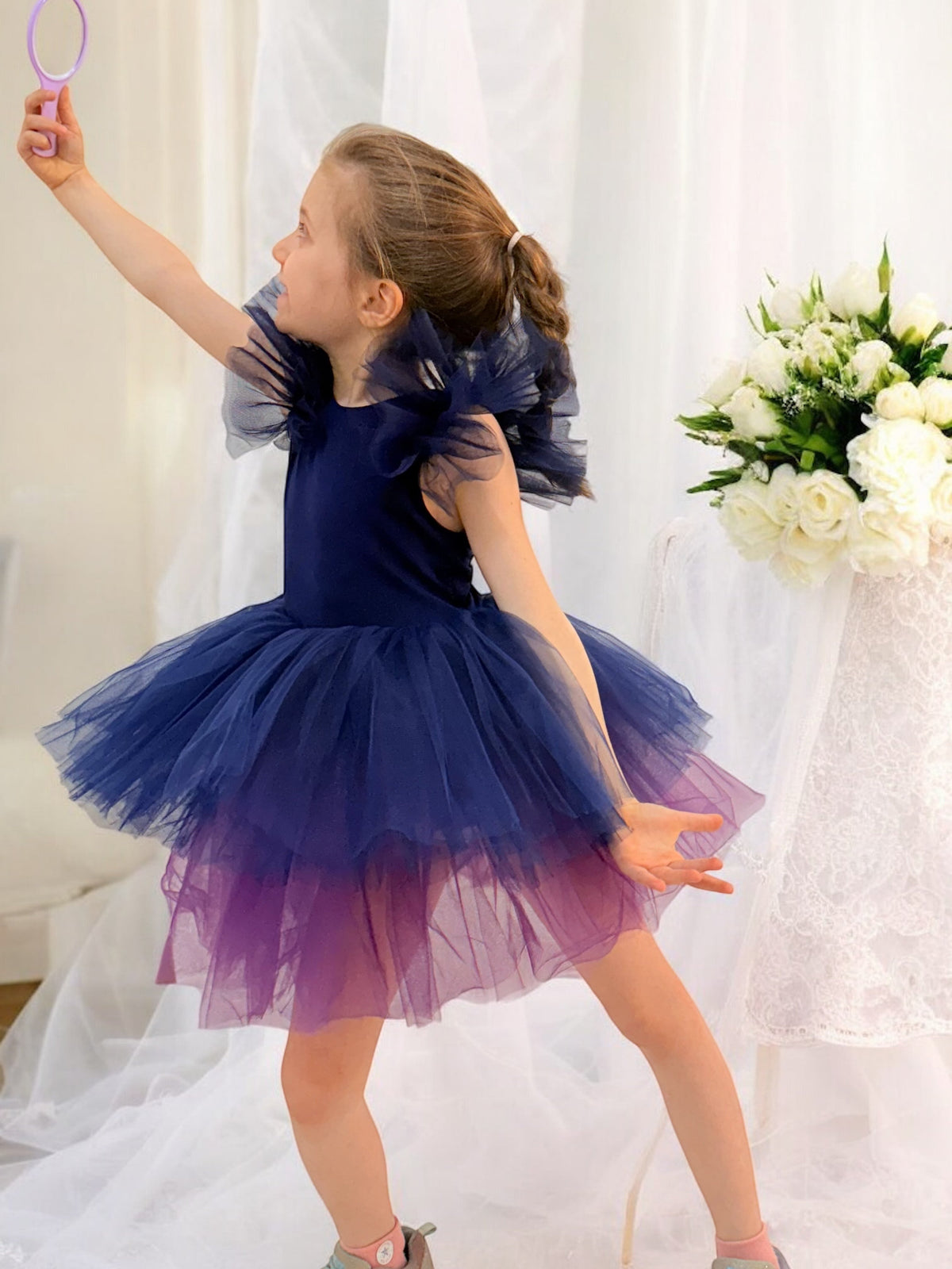 Navy Blue Fluffy Leotard Ballerina Sleeveless Tutu