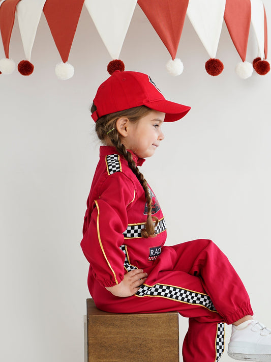 Kids Race Car Costume - Red Long Sleeve Racing Jumpsuit