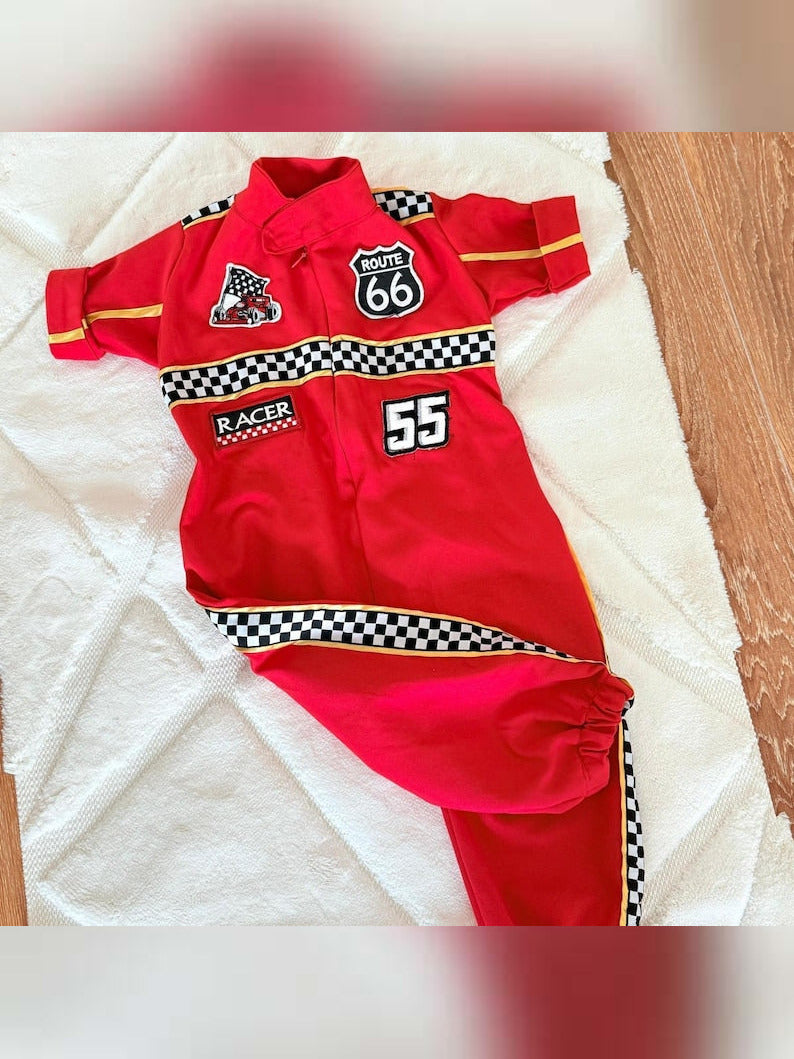 Kids Race Car Costume - Red Short Sleeve Racing Jumpsuit