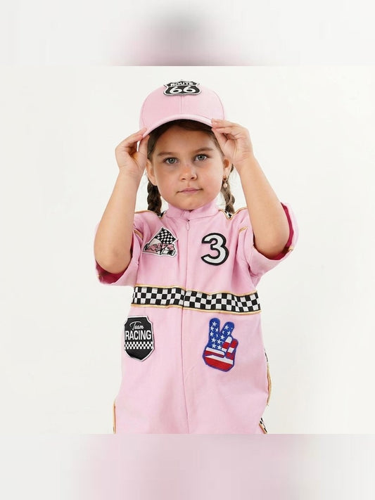 Kids Race Car Costume - Pink Short Sleeve Racing Jumpsuit