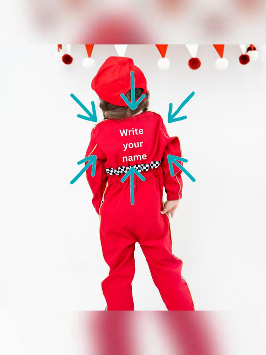 Kids Race Car Costume - Red - White Long Sleeve Racing Jumpsuit