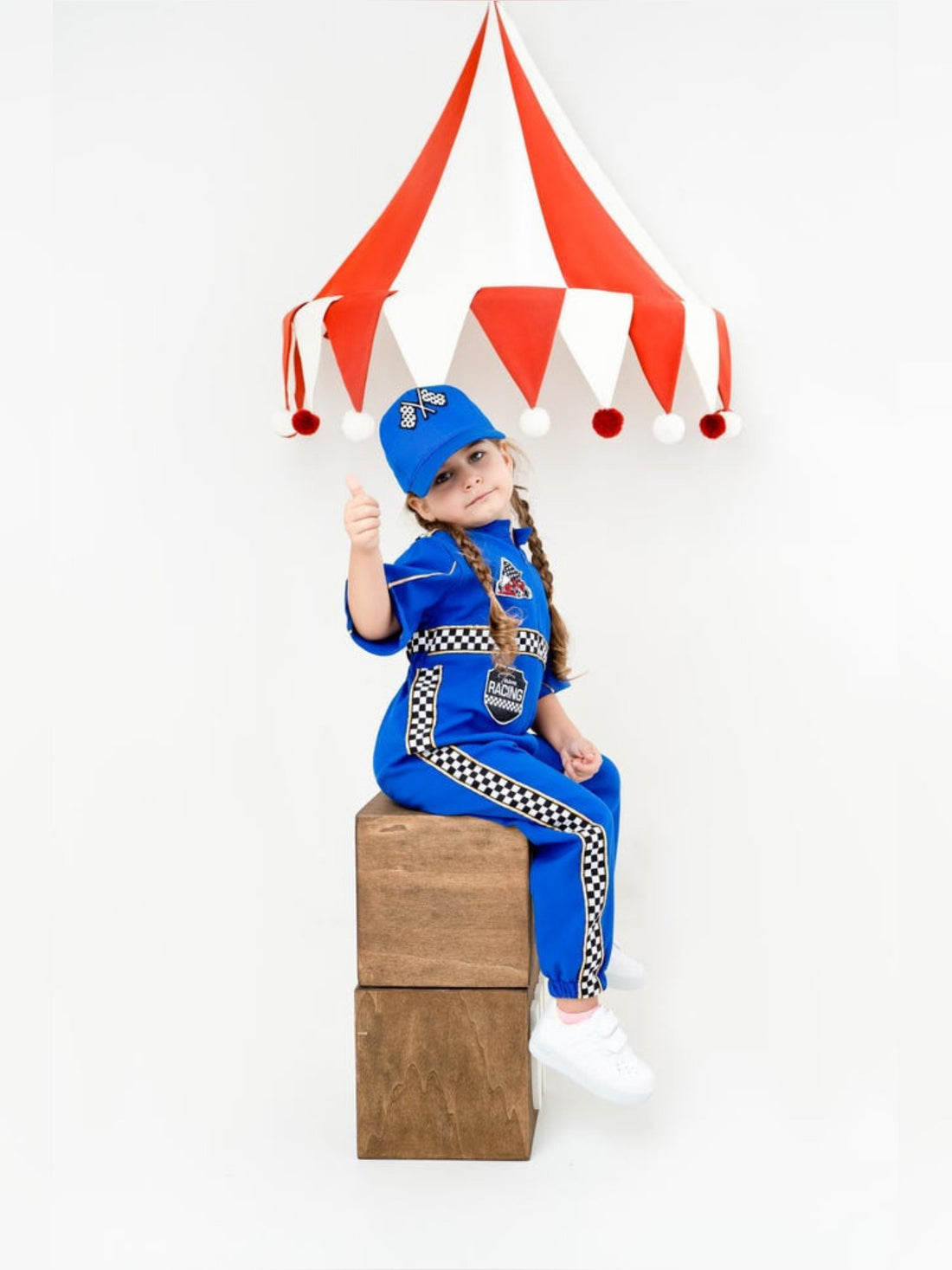 Kids Race Car Costume - Dark Blue Short Sleeve Racing Jumpsuit