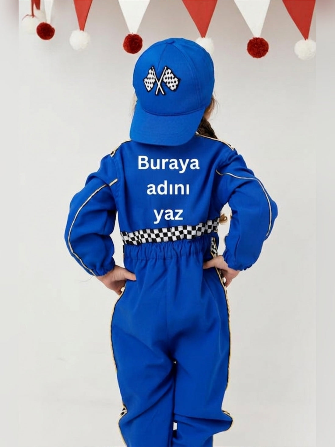 Kids Race Car Costume - Dark Blue Long Sleeve Racing Jumpsuit