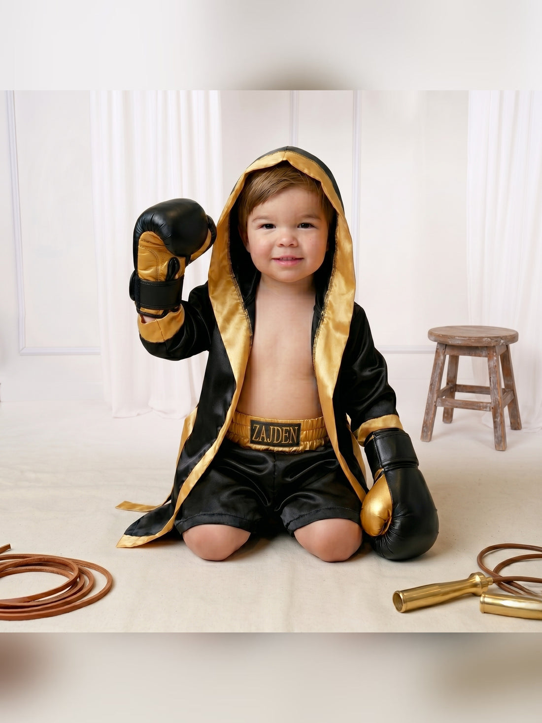Personalized Kids Boxing Robe Set - Custom Toddler Fighter Outfit