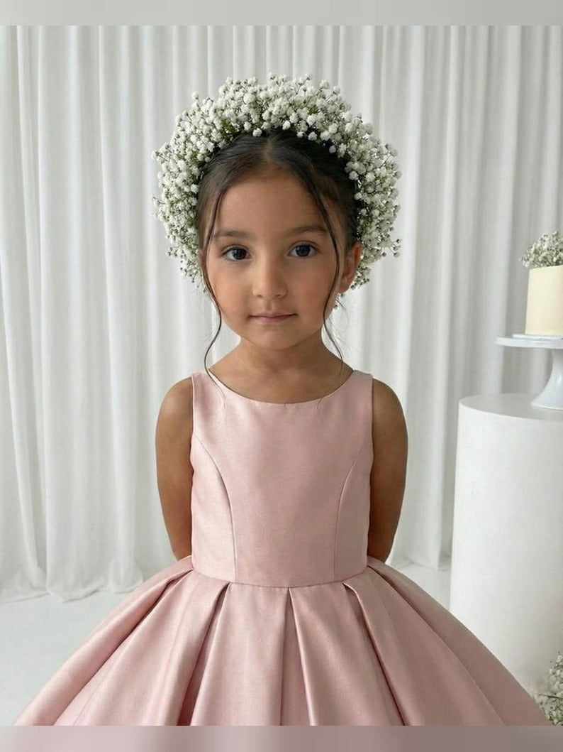 Blush Pink Long Girl Dress - Mikado
