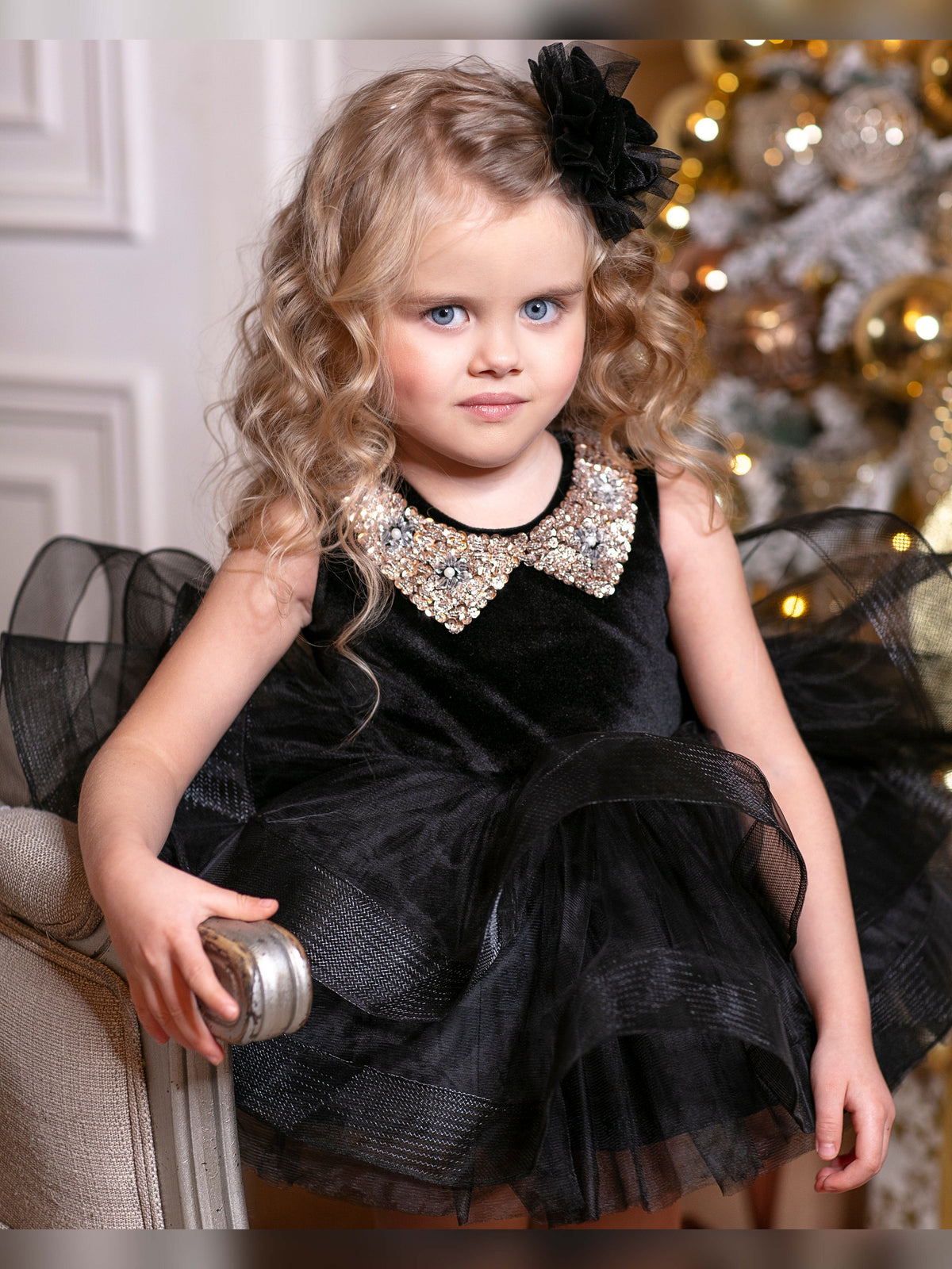 Olivia girl dress, christmas girl black velvet dress