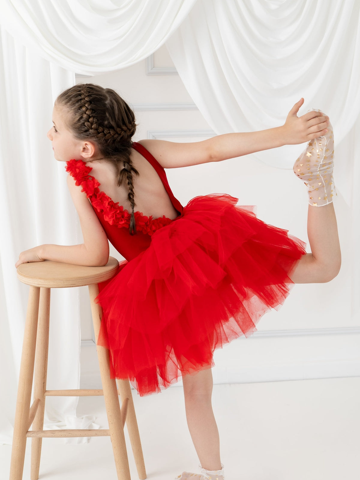 Red Floral Leotard Ballerina Sleeveless Tutu