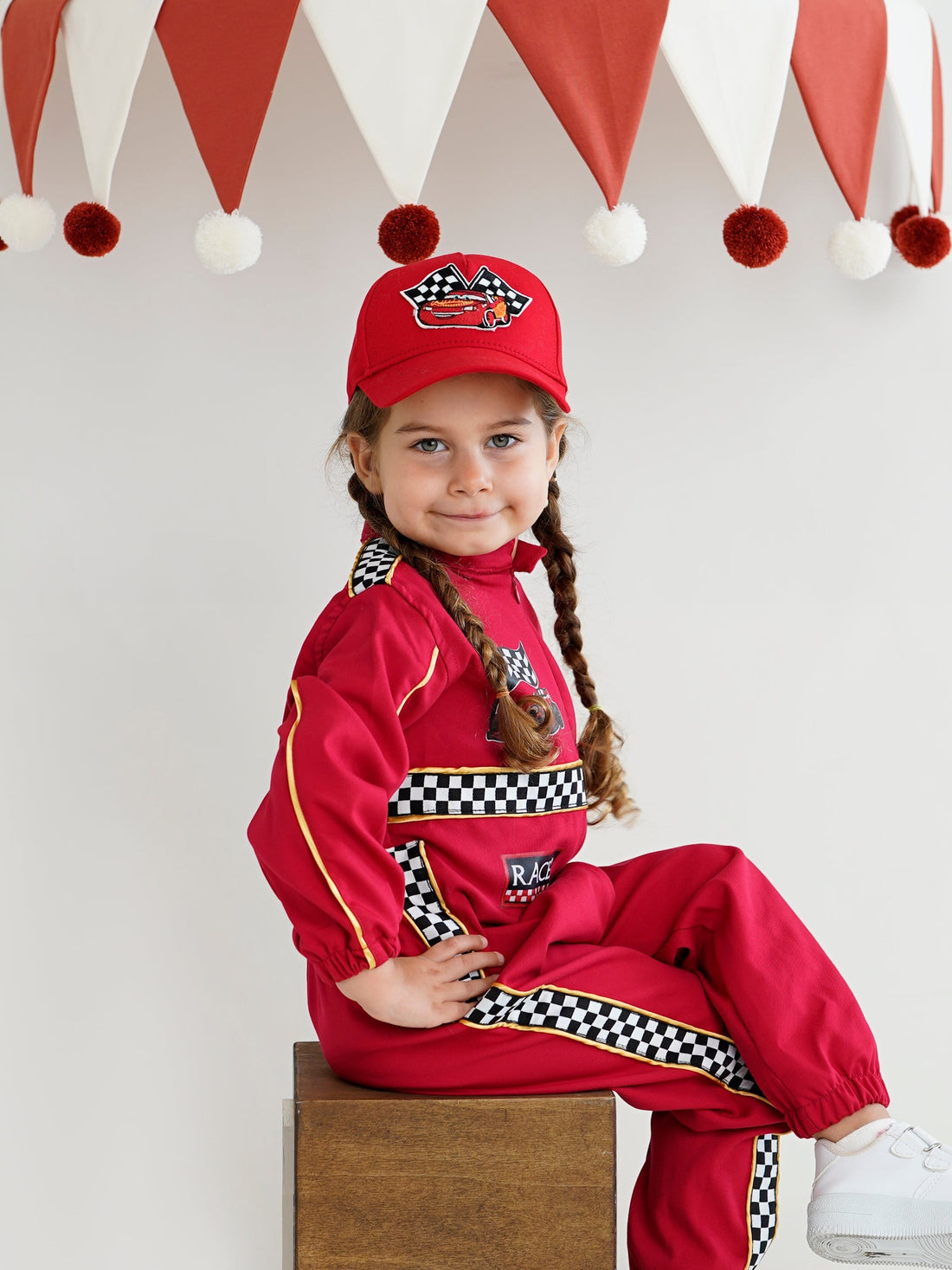 Kids Race Car Costume - Red Long Sleeve Racing Jumpsuit