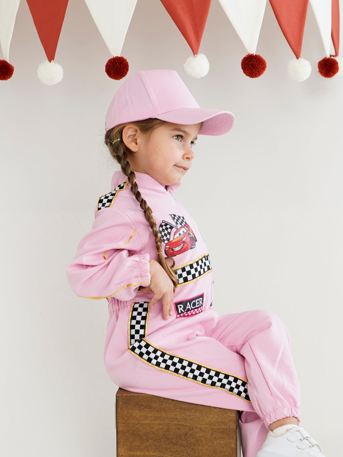 Kids Race Car Costume - Pink Long Sleeve Racing Jumpsuit