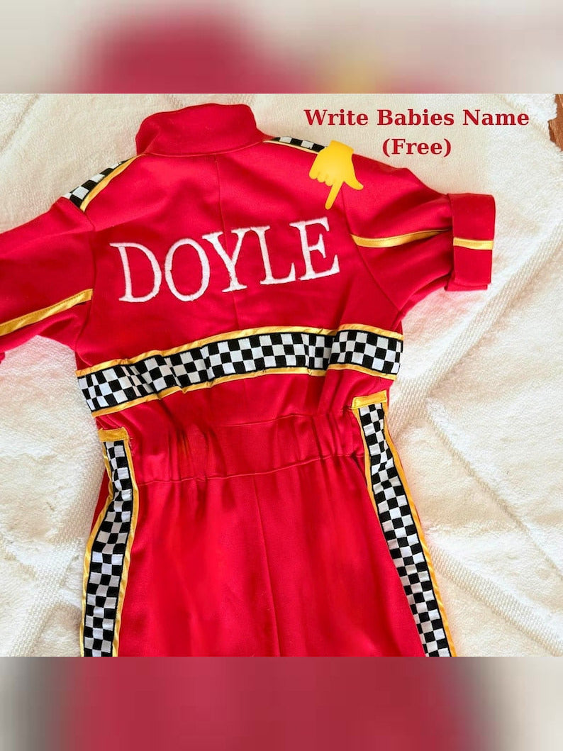 Kids Race Car Costume - Red Short Sleeve Racing Jumpsuit
