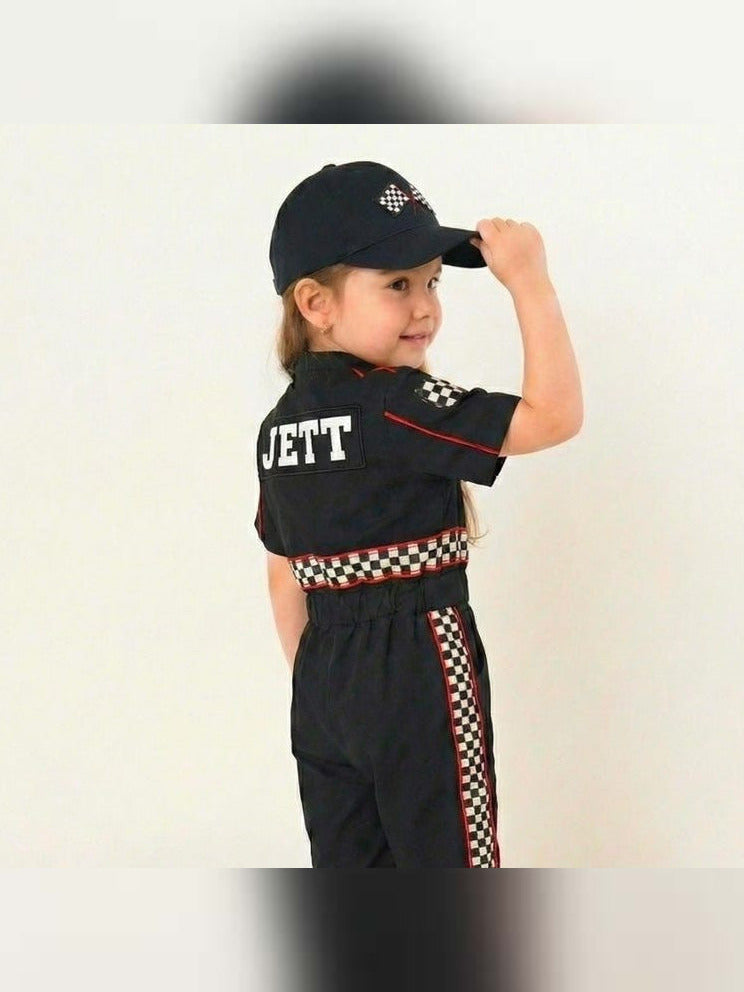 Kids Race Car Costume - Black Short Sleeve Racing Jumpsuit
