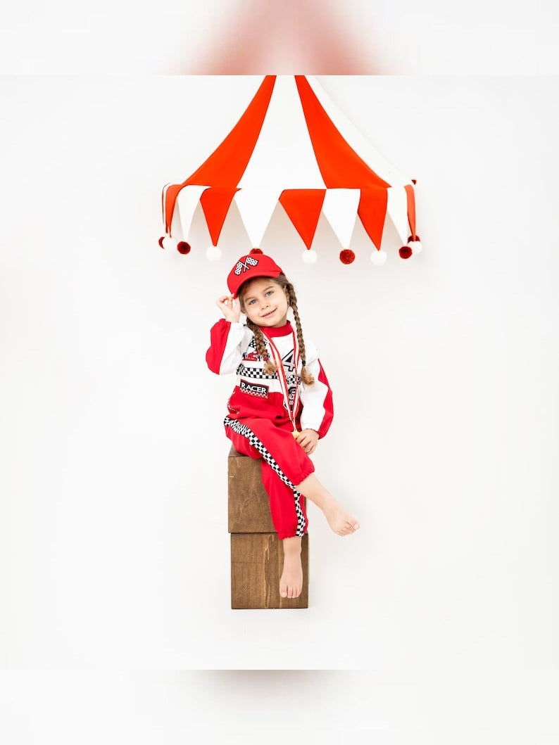 Kids Race Car Costume - Red - White Long Sleeve Racing Jumpsuit