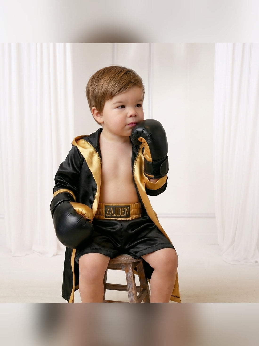 Personalized Kids Boxing Robe Set - Custom Toddler Fighter Outfit
