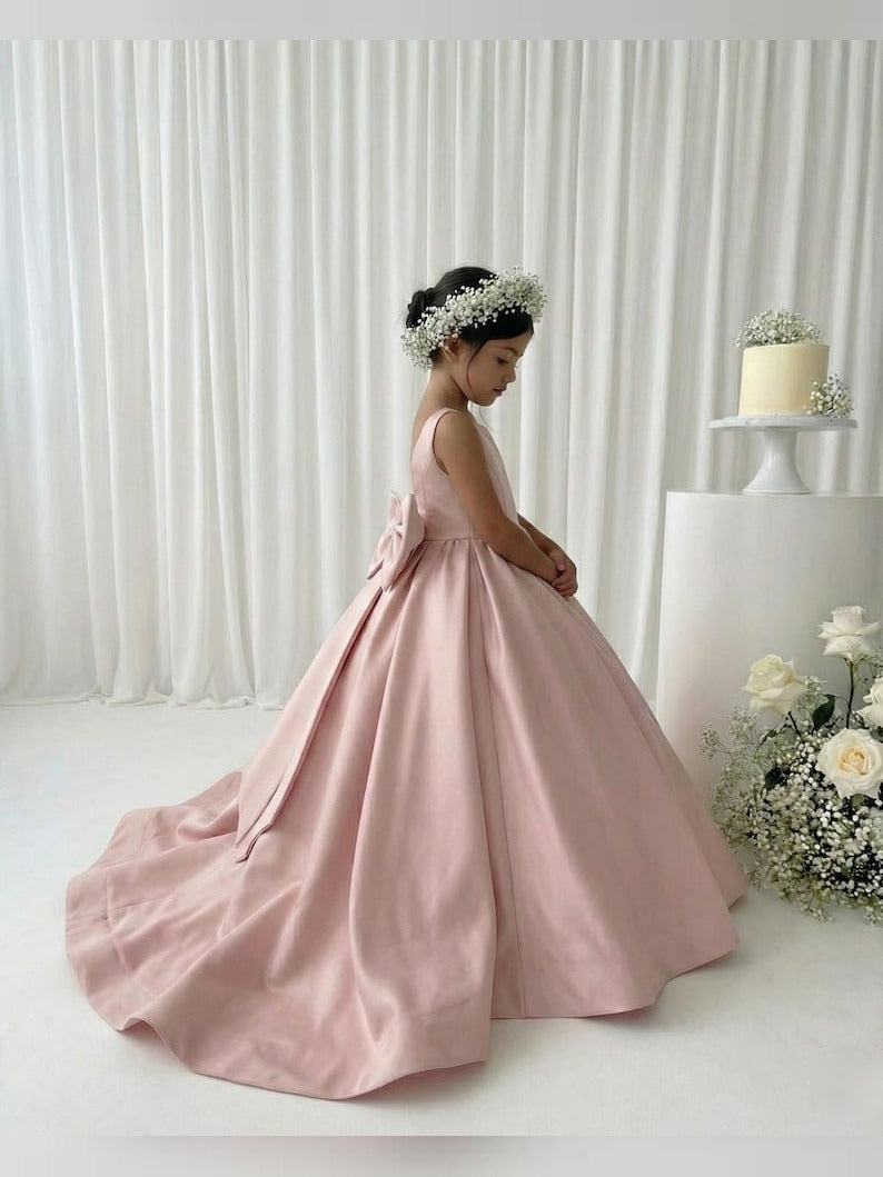 Blush Pink Long Girl Dress - Mikado