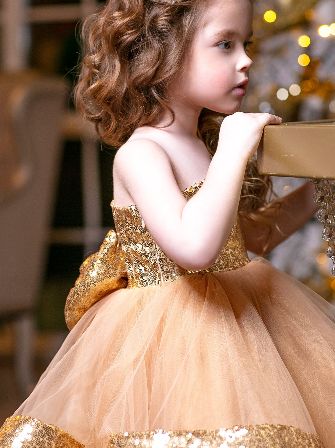 Maggy Christmas girl dress gold sequin