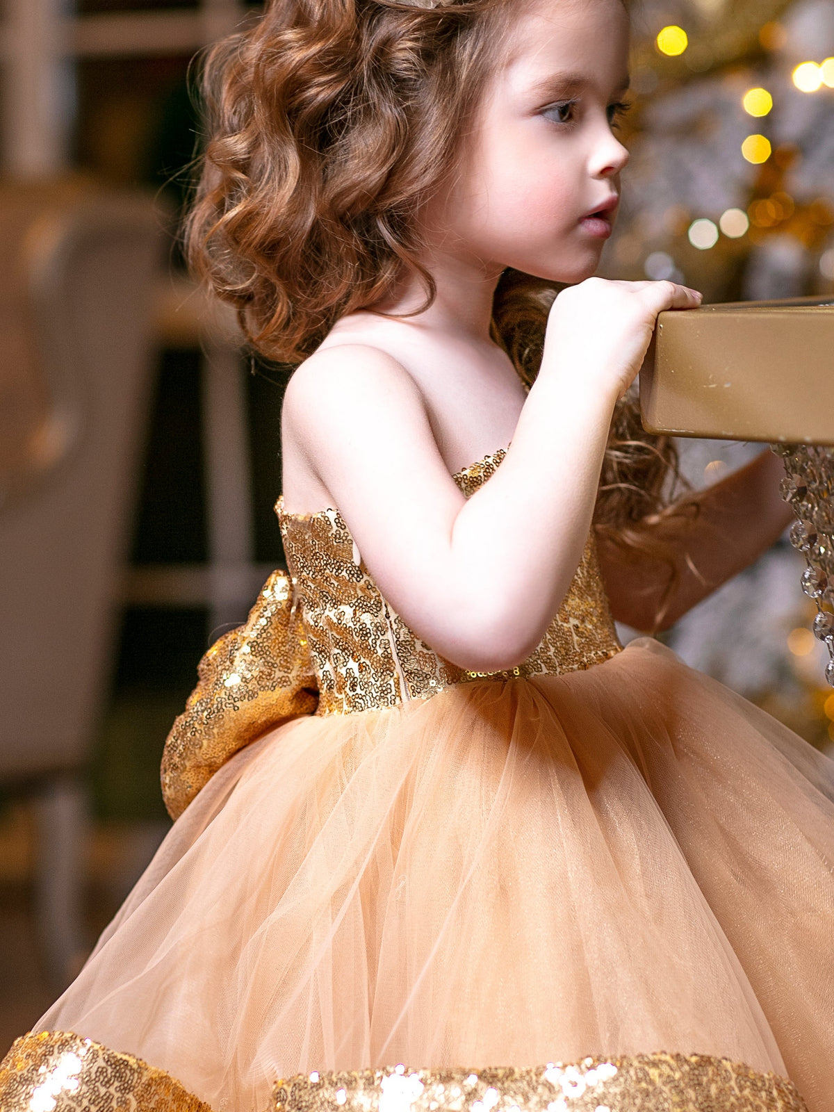 Maggy Christmas girl dress gold sequin