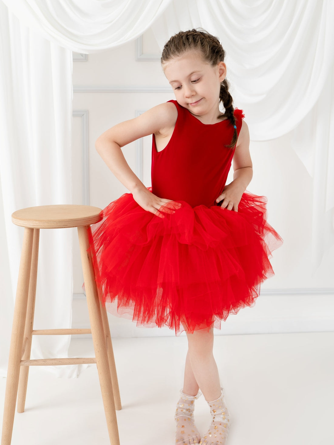 Red Floral Leotard Ballerina Sleeveless Tutu