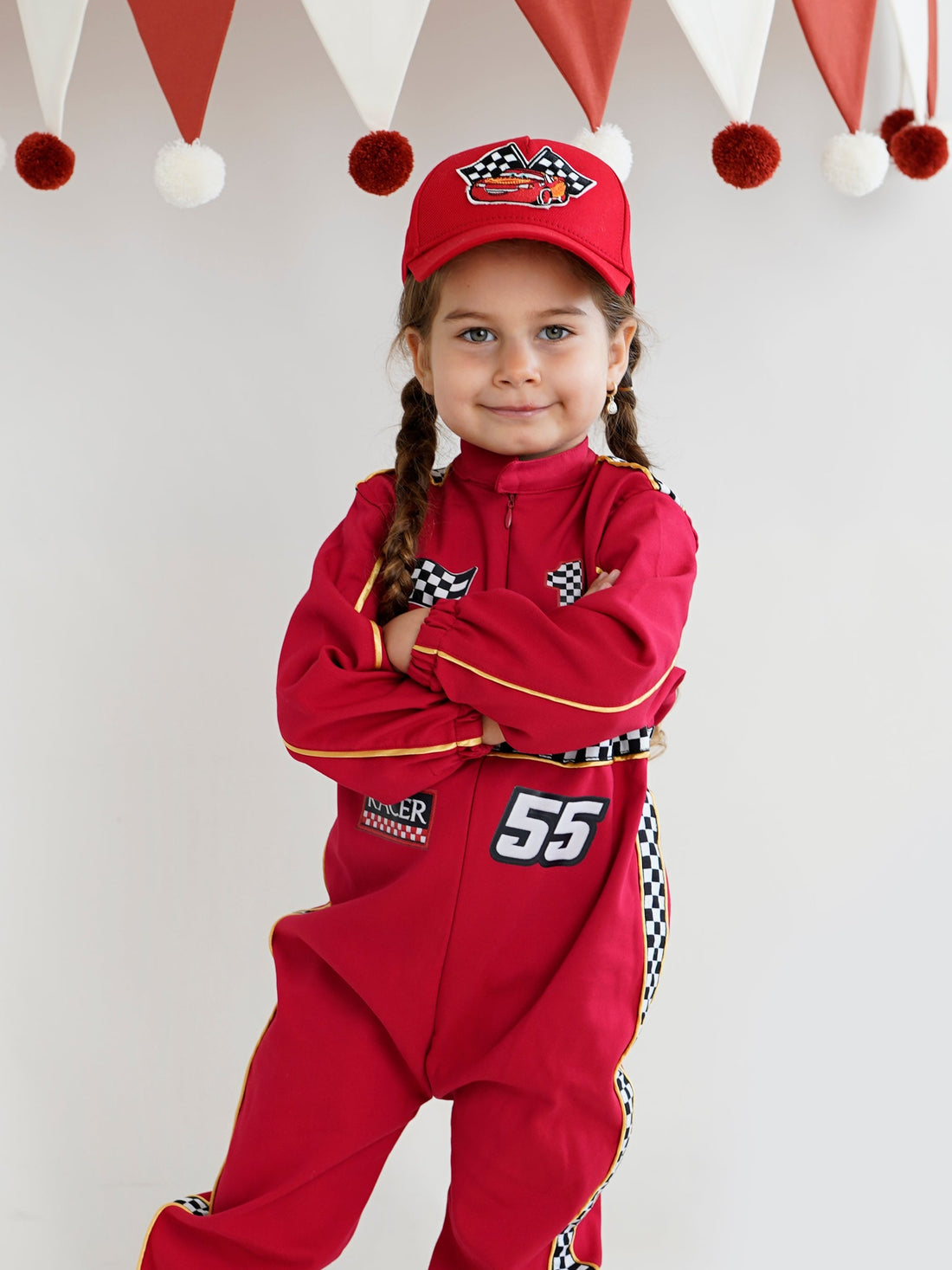 Kids Race Car Costume - Red Long Sleeve Racing Jumpsuit