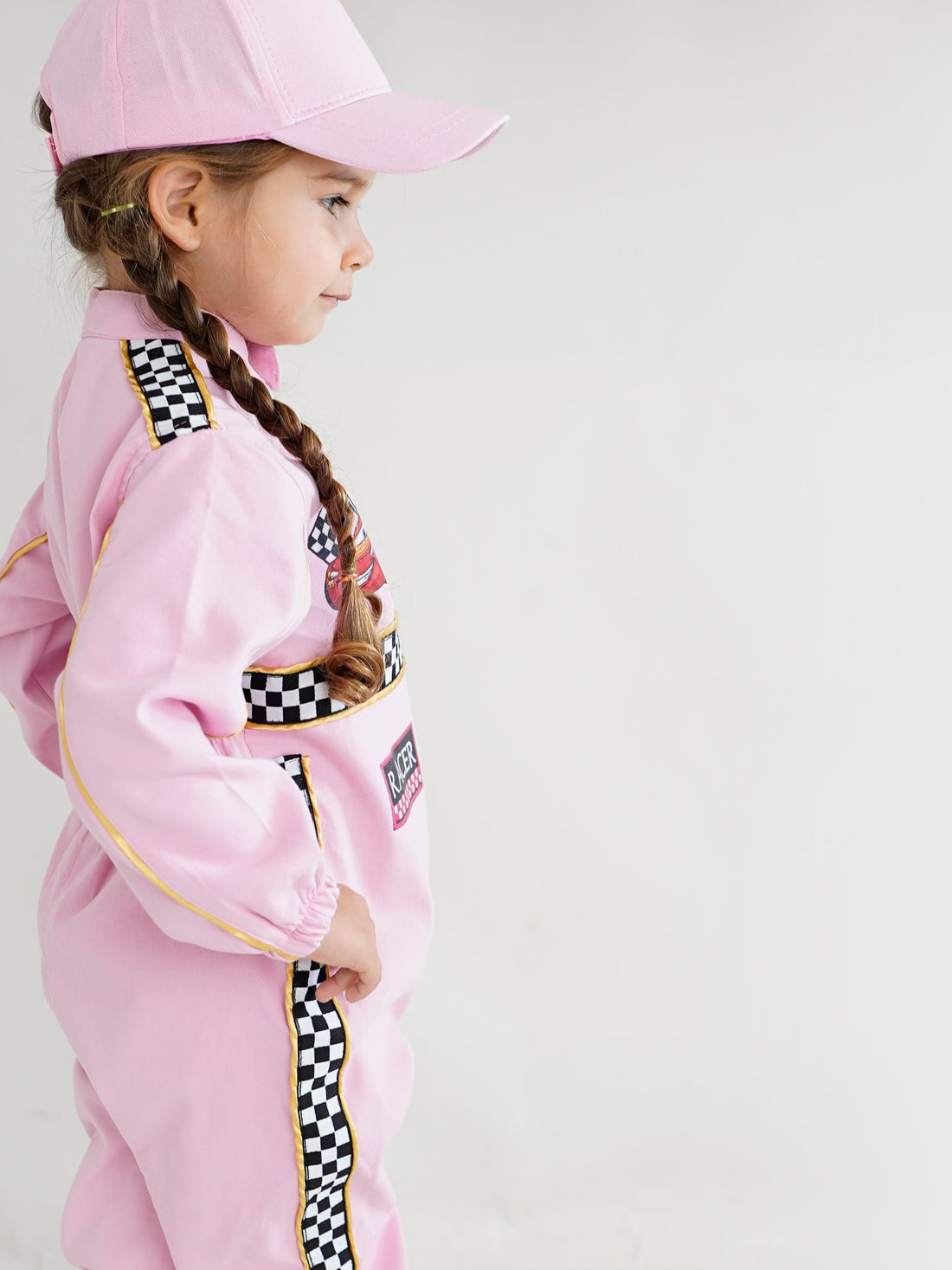Pink girl race car birthday outfit personalzied jumpsuit perfect two fast costume