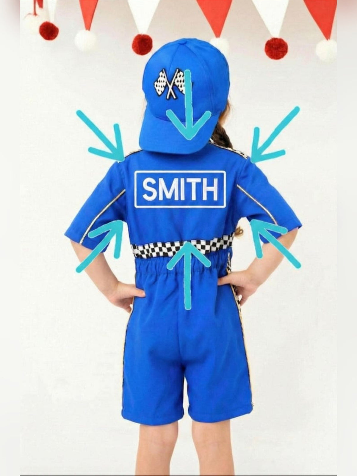 Kids Race Car Costume - Dark Blue Short Racing Jumpsuit
