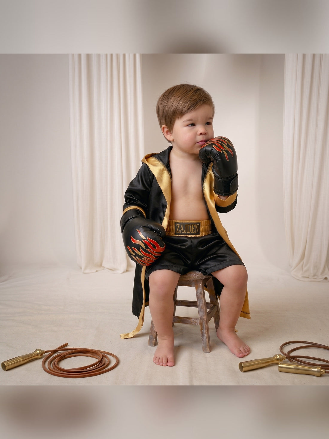 Personalized Kids Boxing Robe Set - Custom Toddler Fighter Outfit