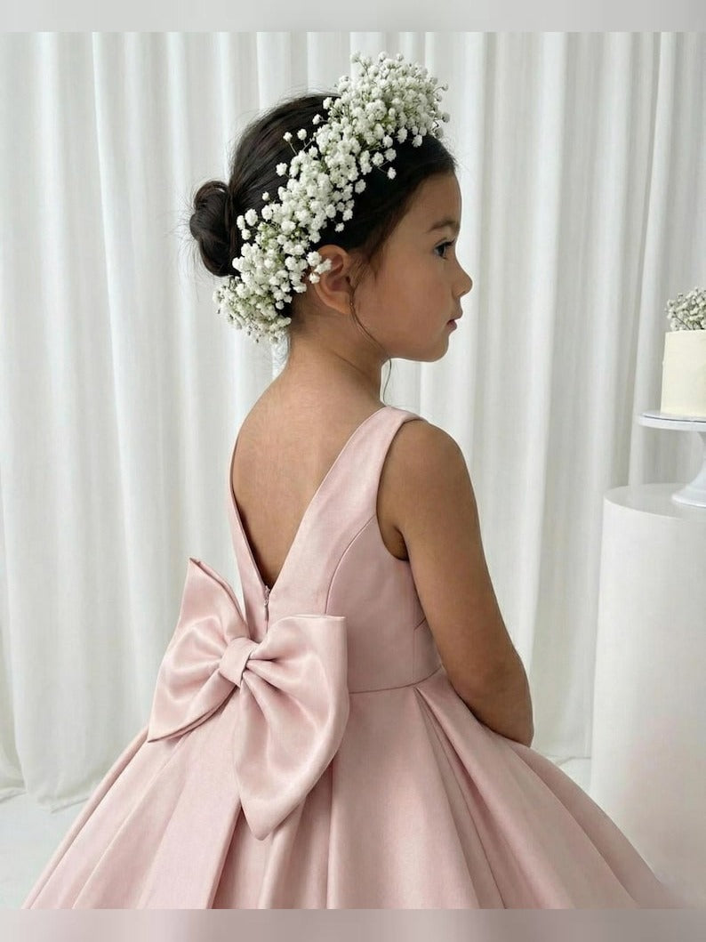 Blush Pink Long Girl Dress - Mikado