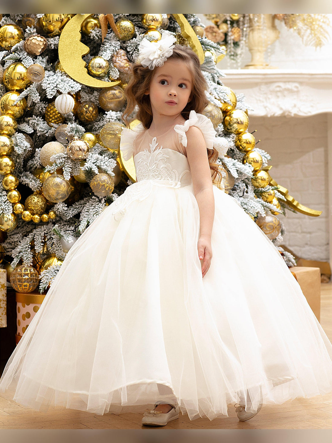 Rosy flower girl gown with lace
