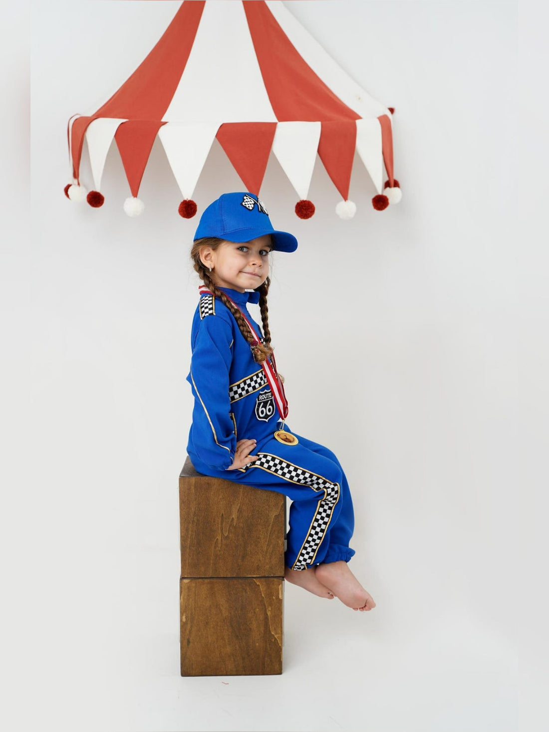 Kids Race Car Costume - Dark Blue Long Sleeve Racing Jumpsuit