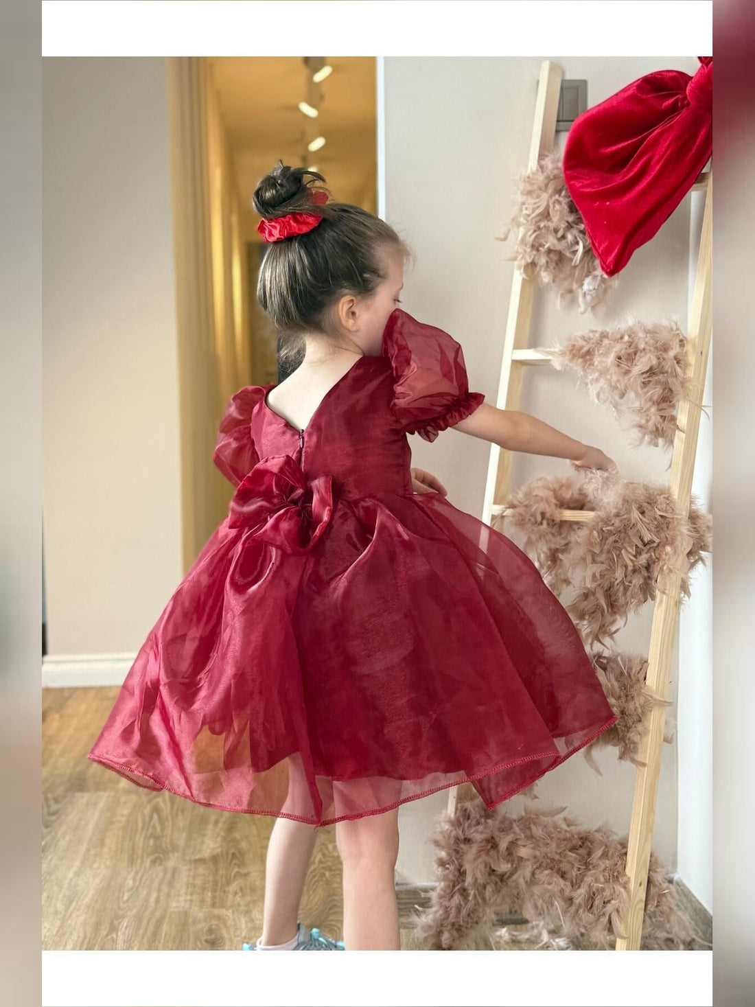 Burgundy Ballon sleeve dress