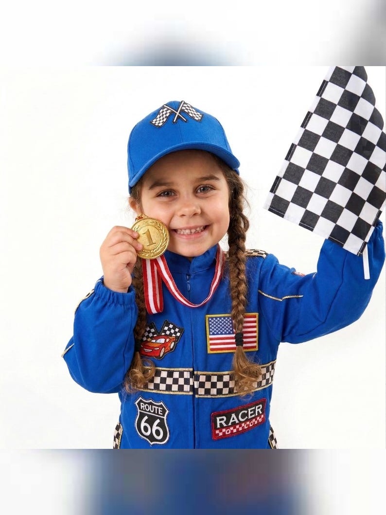 Kids Race Car Costume - Dark Blue Long Sleeve Racing Jumpsuit