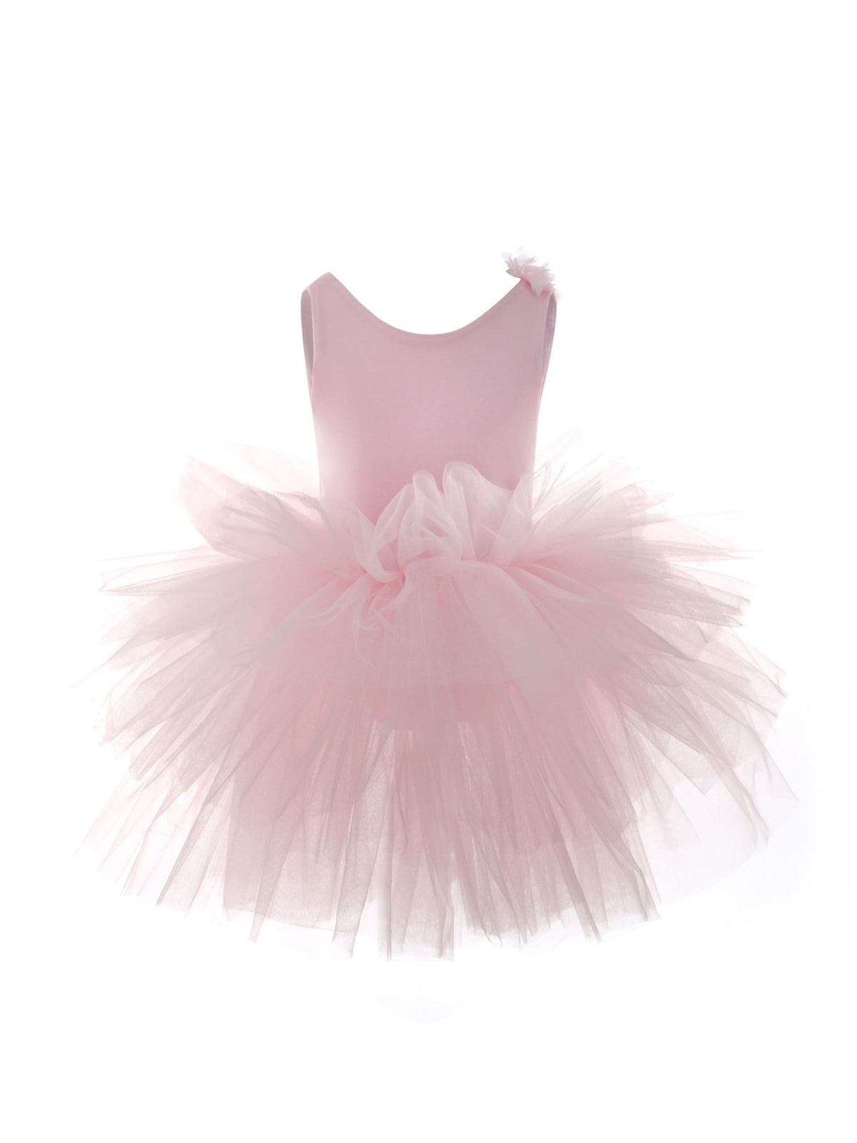 a little girl's pink tutule dress on a white background