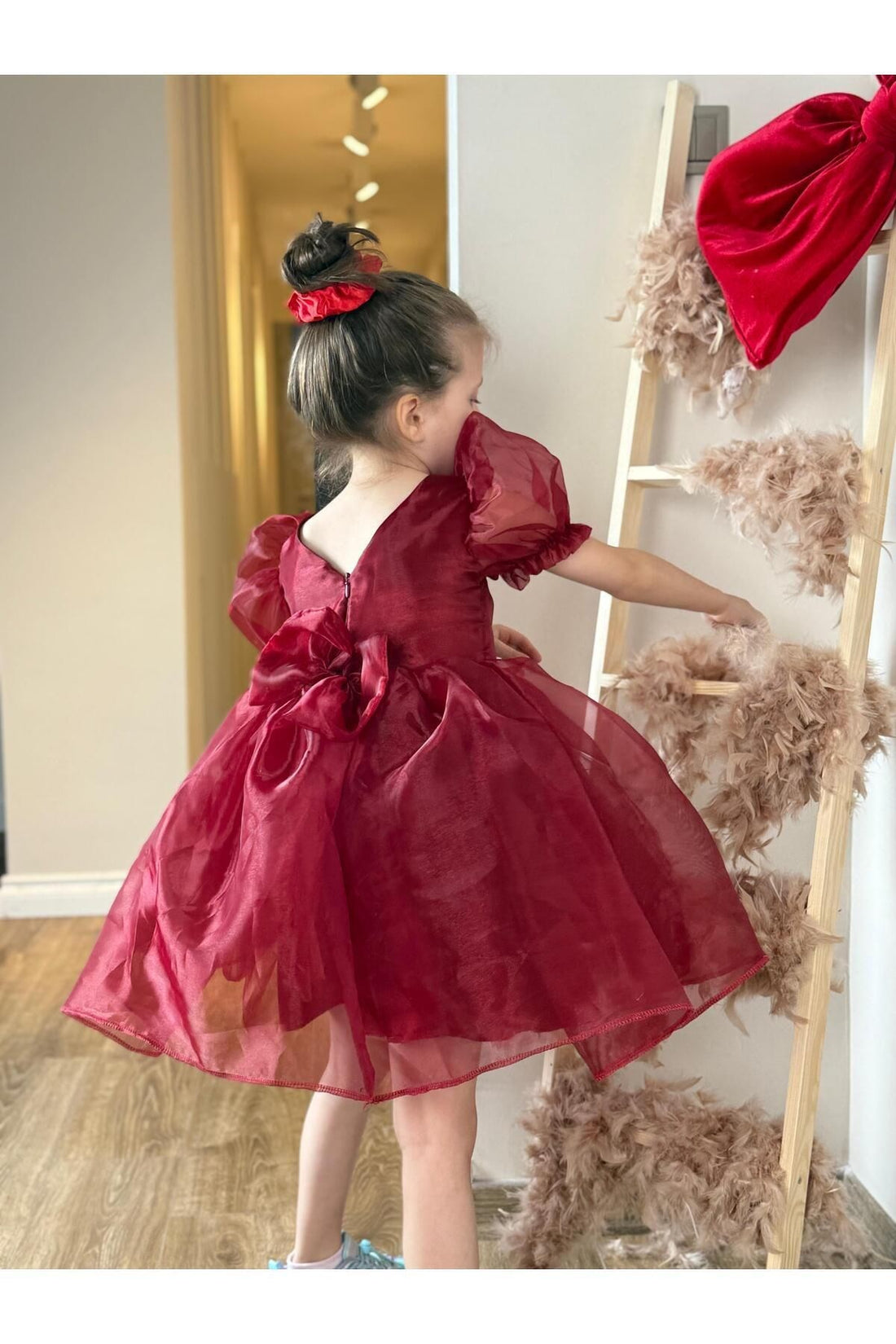 Burgundy Ballon sleeve dress Baby Girl Dress for Special Occasion