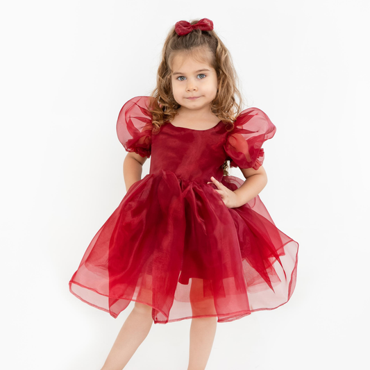 Burgundy Ballon sleeve dress Baby Girl Dress