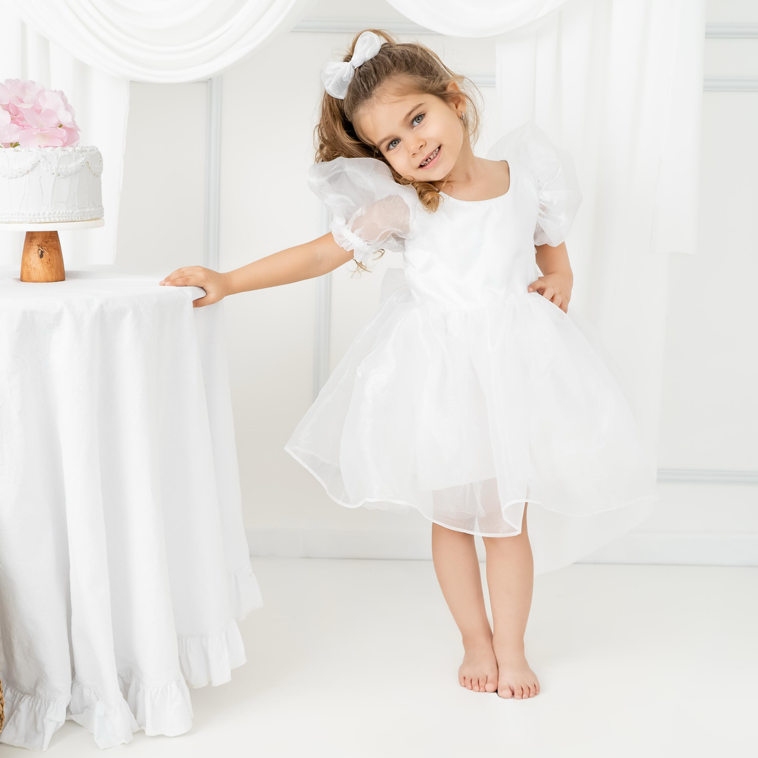 White Ballon sleeve dress Baby Girl Dress for Special Occasion