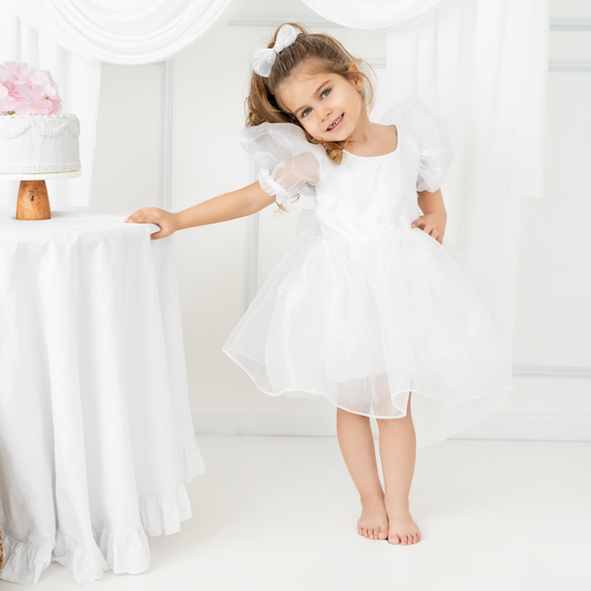 White Ballon sleeve dress Baby Girl Dress