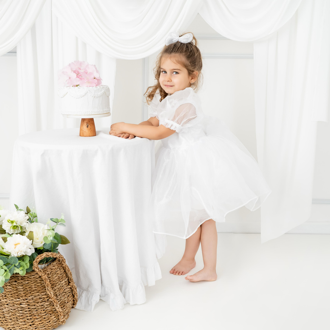 White Ballon sleeve dress Baby Girl Dress for Special Occasion