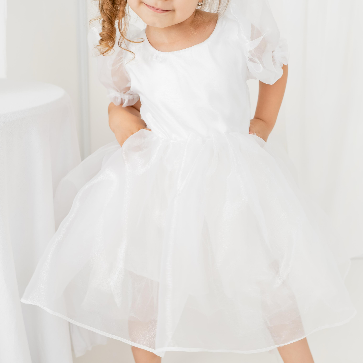 White Ballon sleeve dress Baby Girl Dress