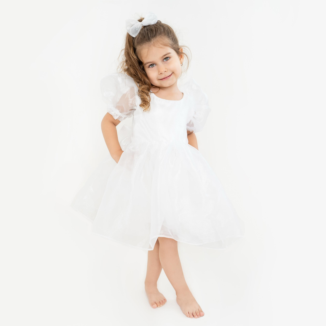 White Ballon sleeve dress Baby Girl Dress for Special Occasion