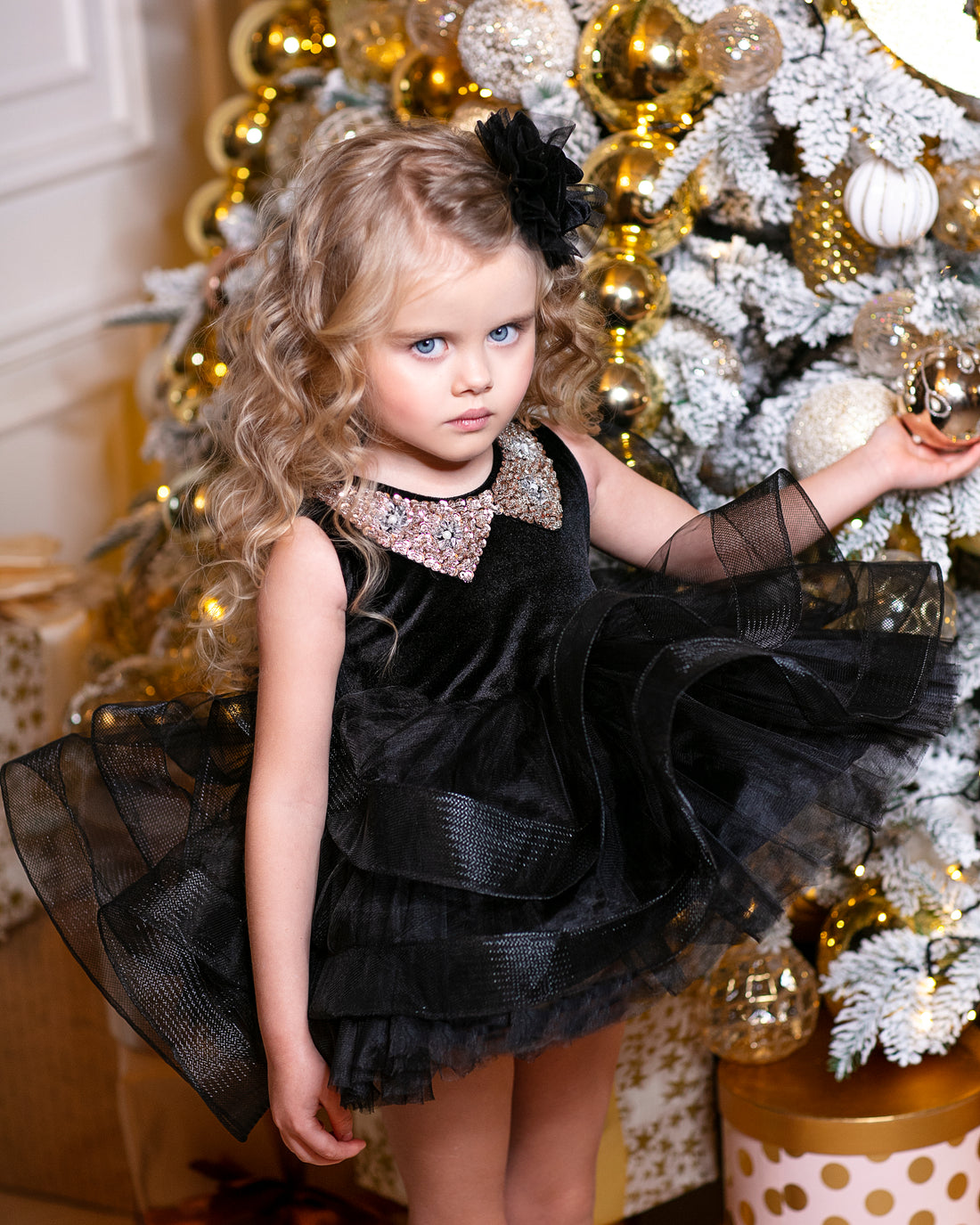 Olivia girl dress, christmas girl black velvet dress Baby Girl Dress for Special Occasion