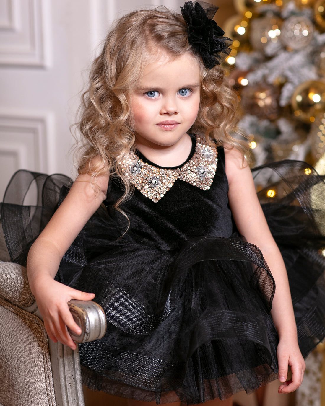 Olivia girl dress, christmas girl black velvet dress Baby Girl Dress for Special Occasion