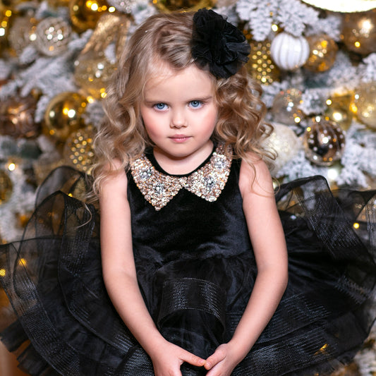 Olivia girl dress, christmas girl black velvet dress