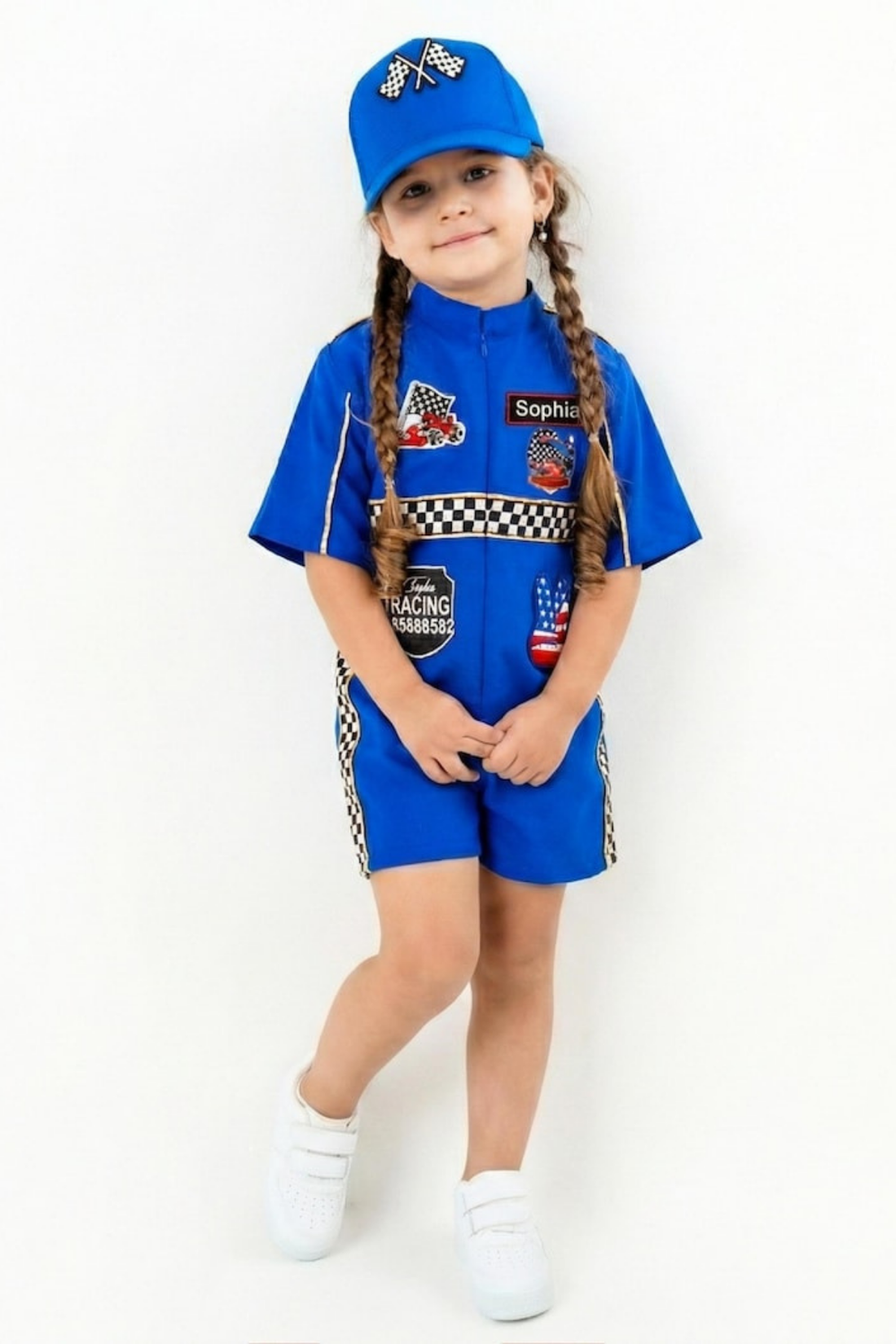 Kids Race Car Costume - Dark Blue Short Racing Jumpsuit Baby Girl Dress for Special Occasion